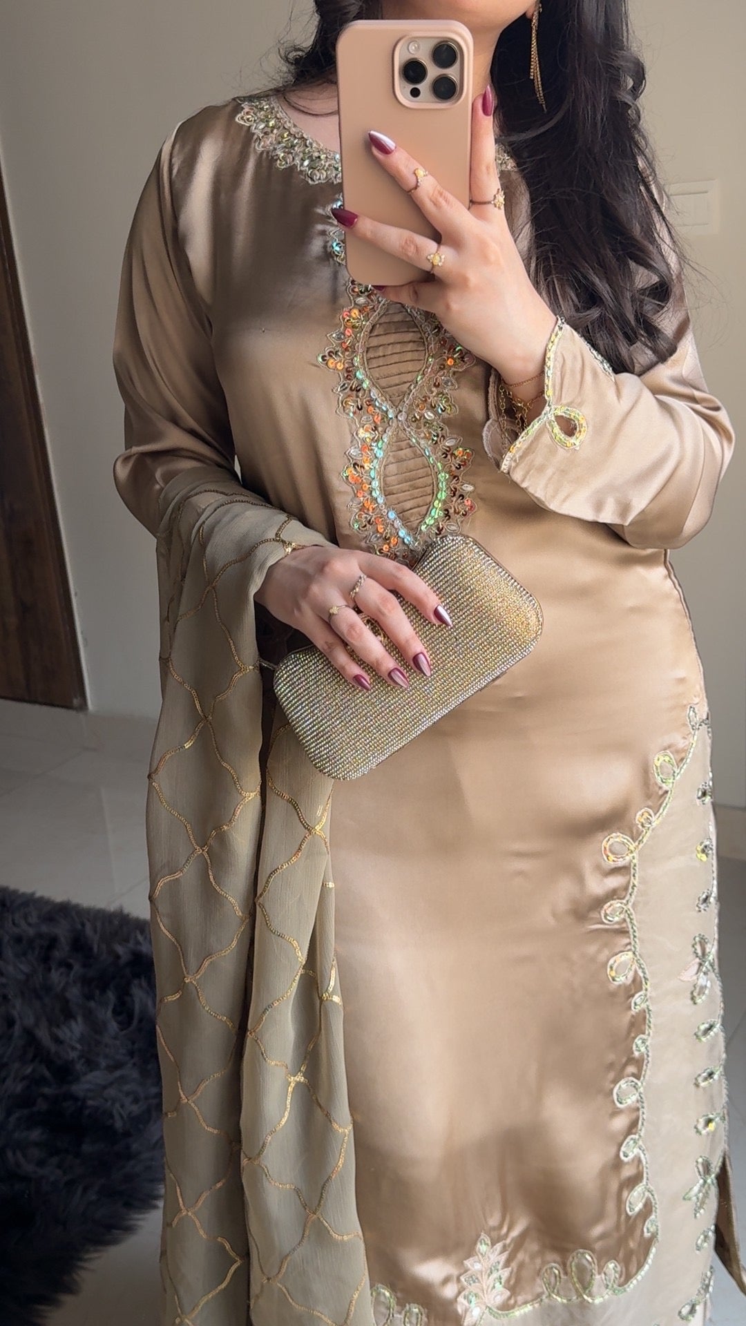 3-Piece Luxury Hand-Embellished Silk Suit with Elegant Embroidered Chiffon Dupatta