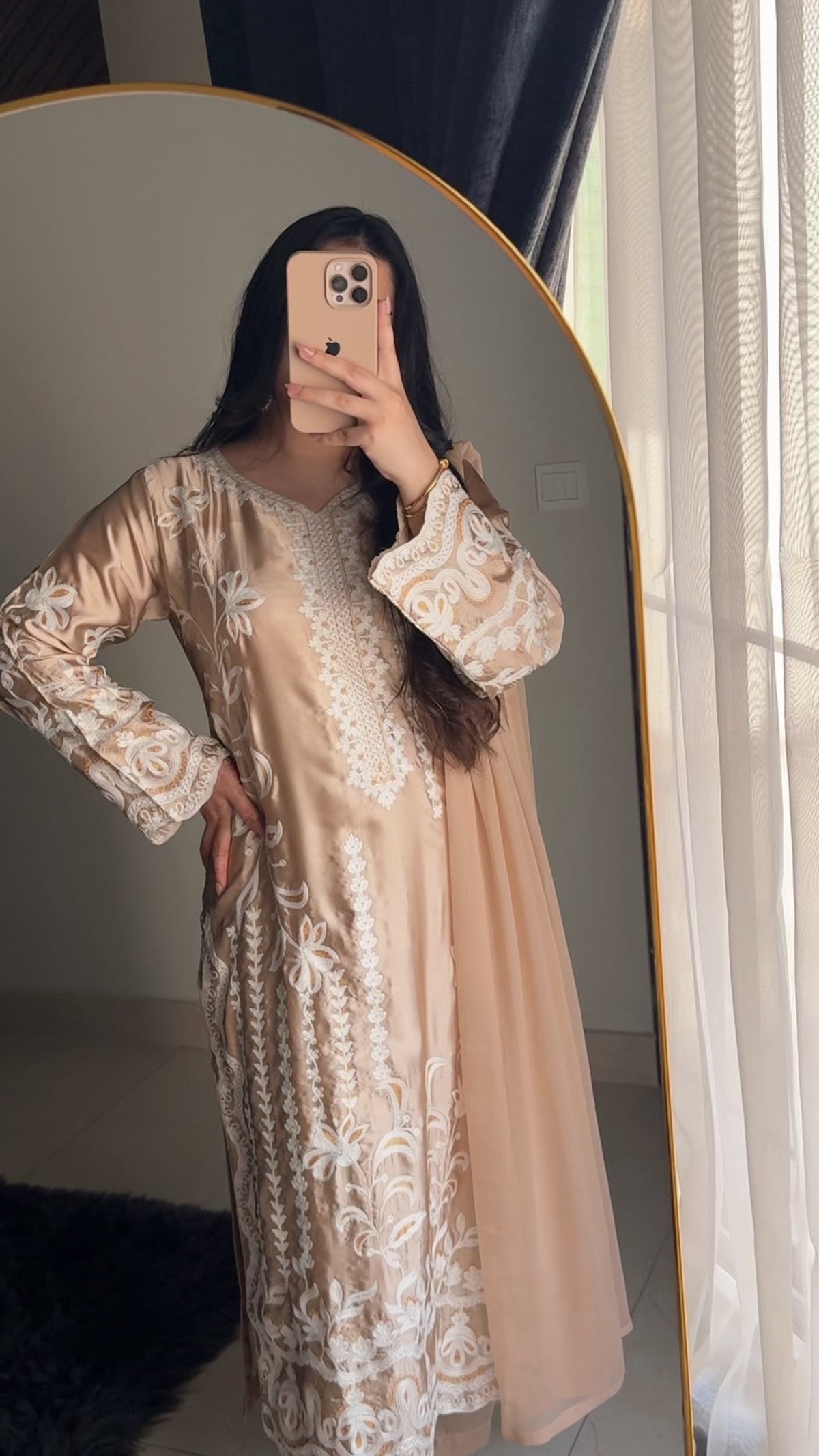 Luxury 3-Piece Silk Suit – Embroidered Shirt, Trousers & Dupatta