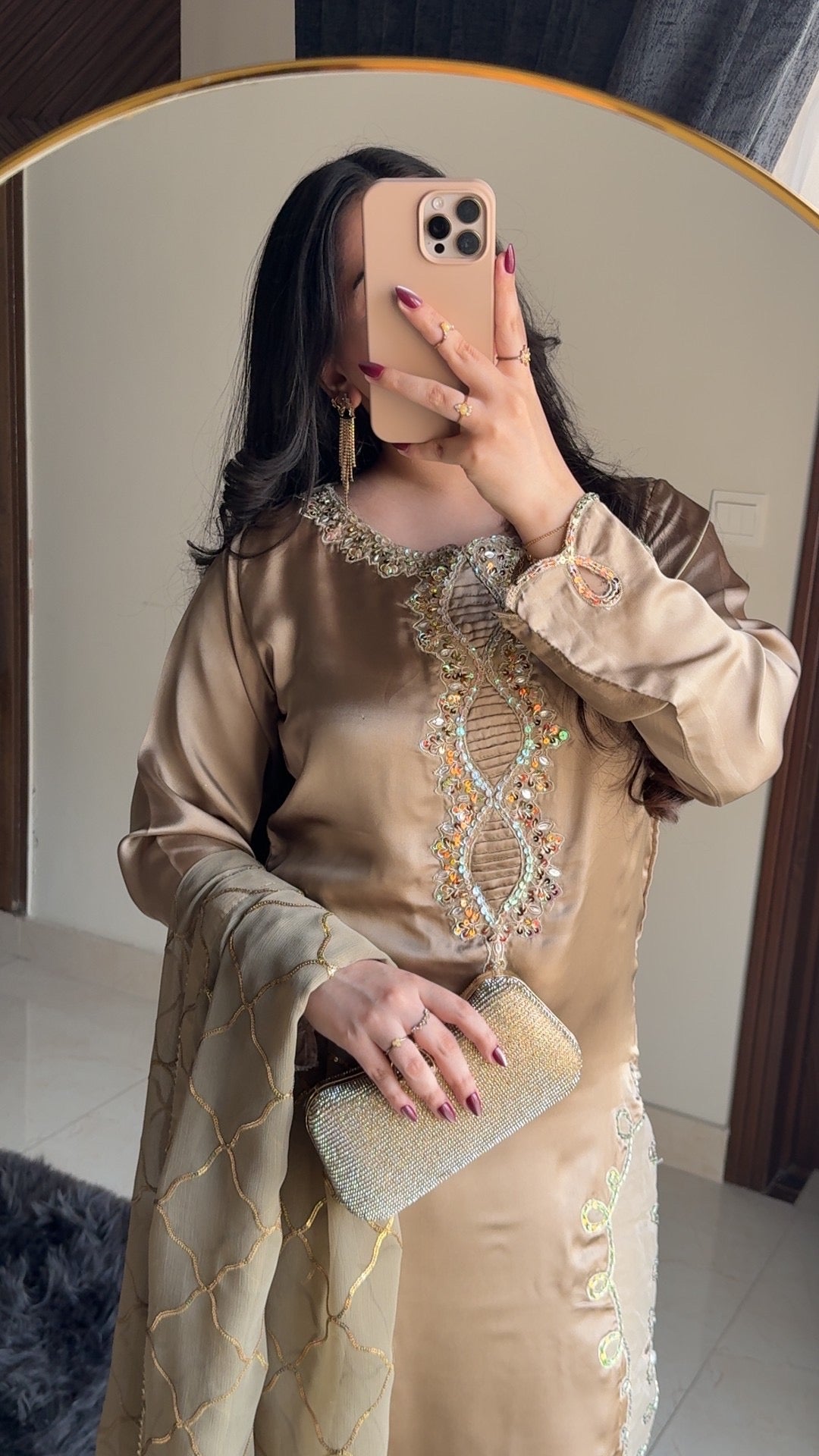 3-Piece Luxury Hand-Embellished Silk Suit with Elegant Embroidered Chiffon Dupatta