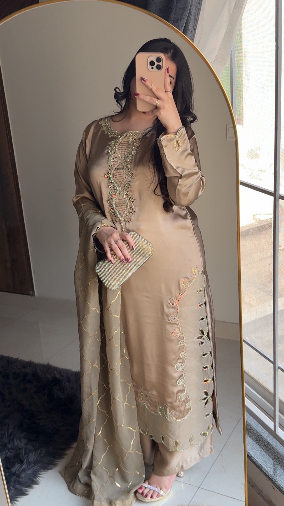 3-Piece Luxury Hand-Embellished Silk Suit with Elegant Embroidered Chiffon Dupatta