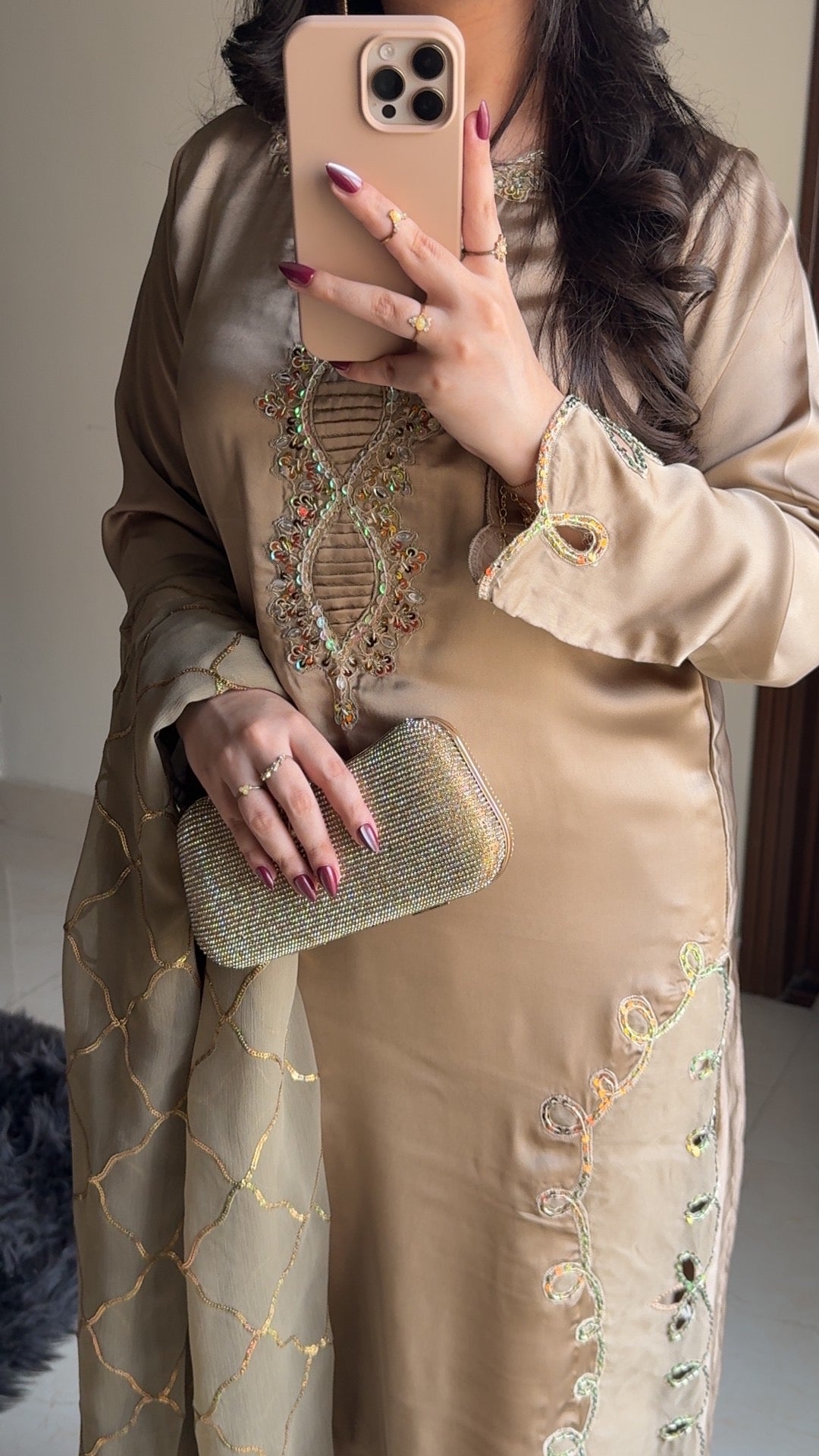 3-Piece Luxury Hand-Embellished Silk Suit with Elegant Embroidered Chiffon Dupatta