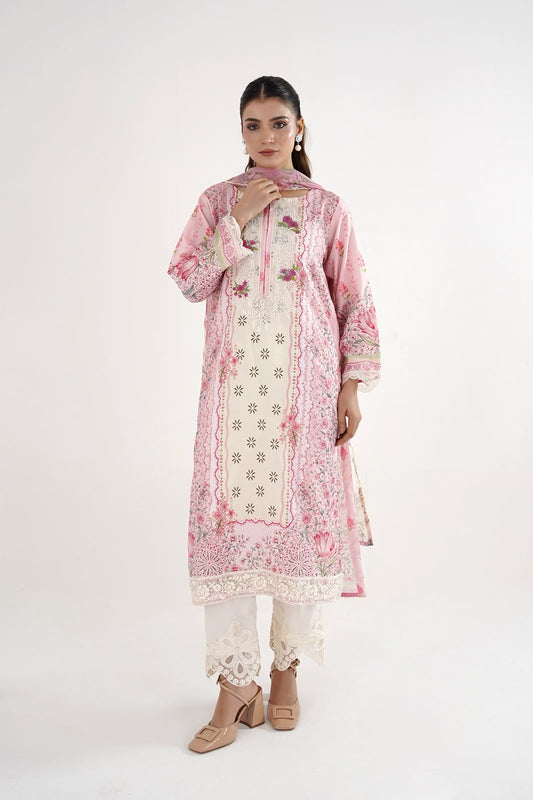 Pink Blossom Embroidered Lawn 3-Piece Suit