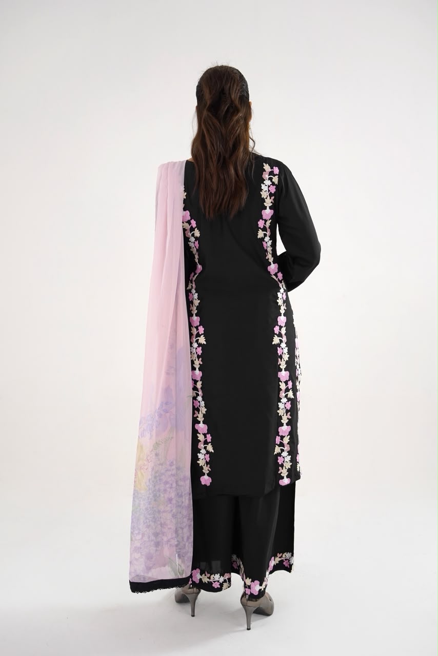 Royal Black Embroidered Lawn 3-Piece Suit