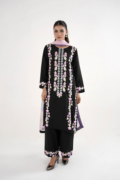 Royal Black Embroidered Lawn 3-Piece Suit
