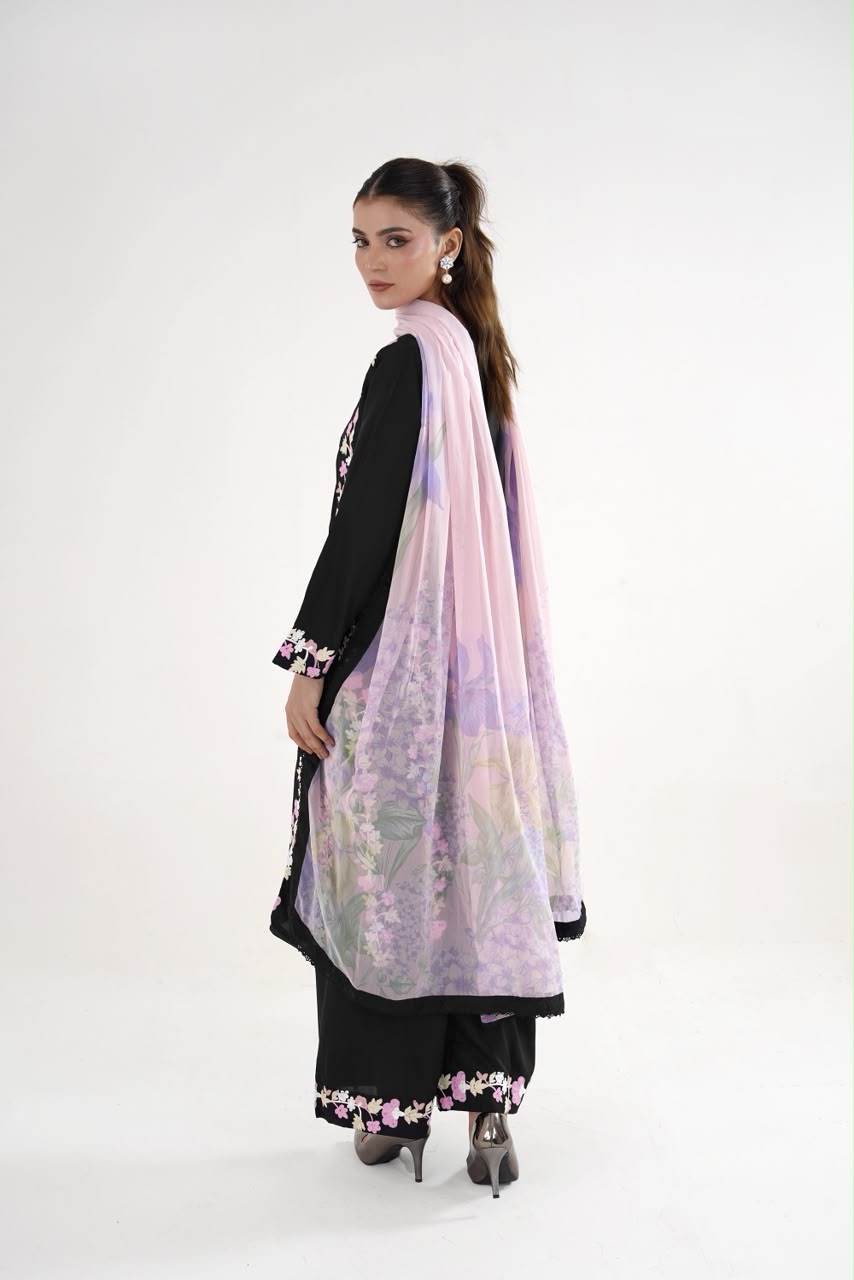 Royal Black Embroidered Lawn 3-Piece Suit